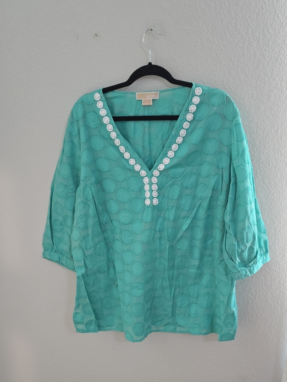 Michael Kors Green Embroidered V-Neck Tunic